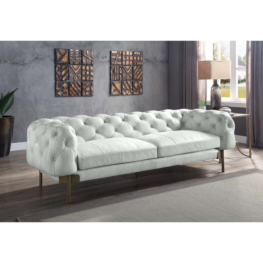 Acme Furniture Ragle Sofa in Vintage White Top Grain Leather LV01021