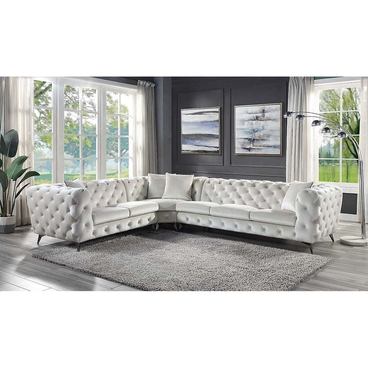 Acme Furniture Atronia Sectional Sofa W/4 Pillows in Beige Fabric LV01160