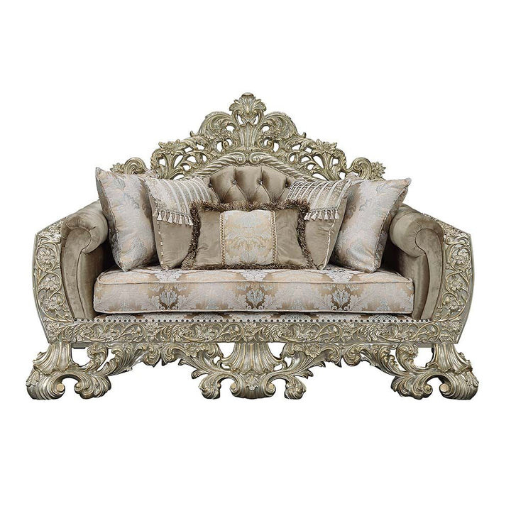 Acme Furniture Sorina Loveseat W/5 Pillows in Velvet, Fabric & Antique Gold Finish LV01206