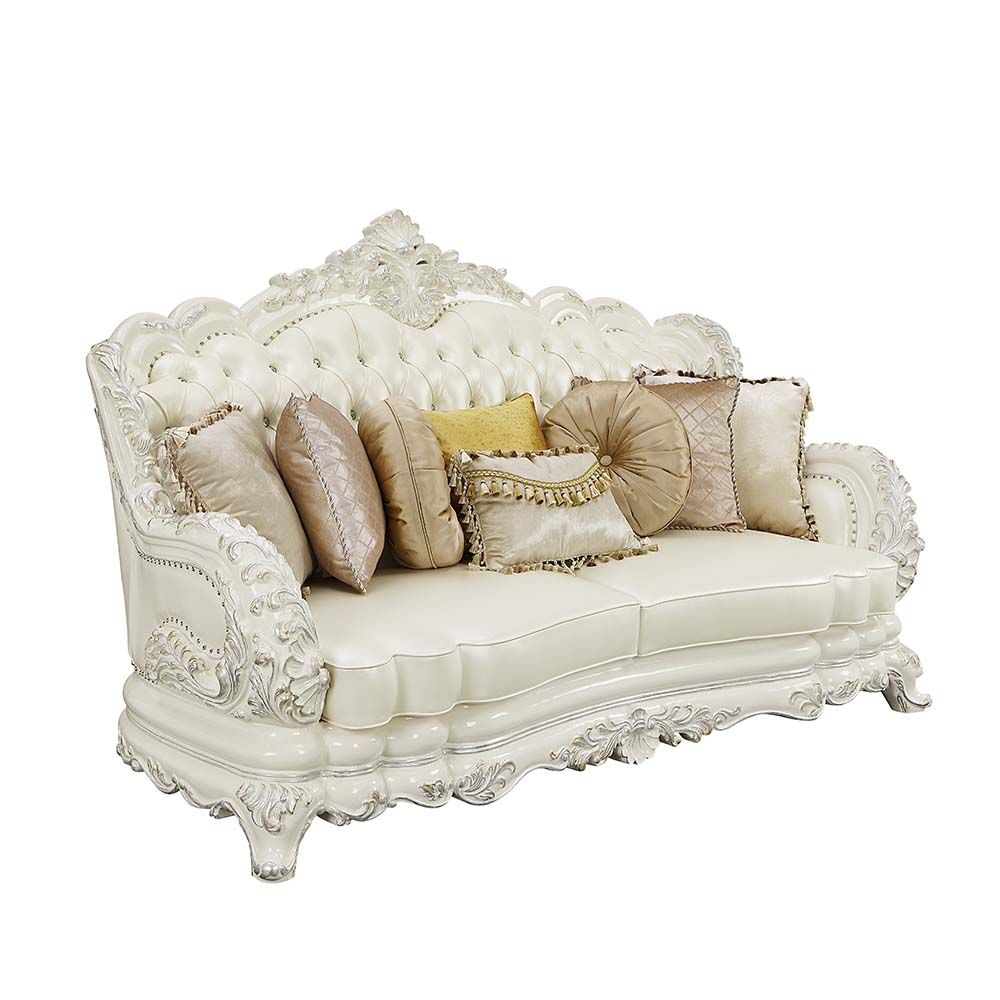 Acme Furniture Adara Sofa - Base in Pearl White PU & Antique White Finish LV01224-2