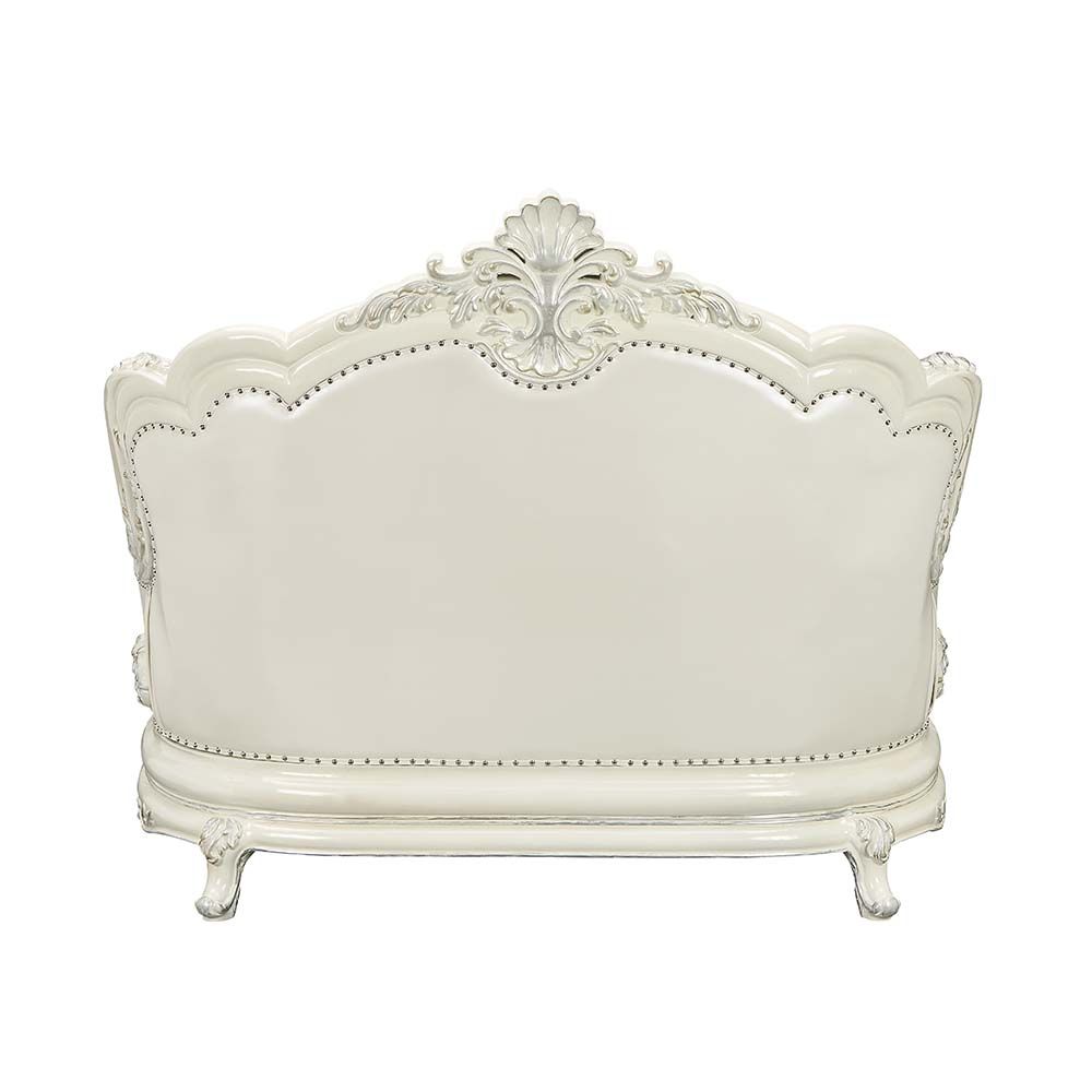 Acme Furniture Adara Loveseat W/5 Pillows in Pearl White PU & Antique White Finish LV01225