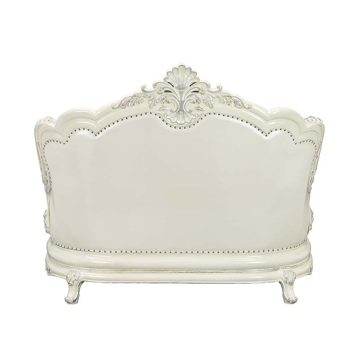 Acme Furniture Adara Loveseat W/5 Pillows in Pearl White PU & Antique White Finish LV01225