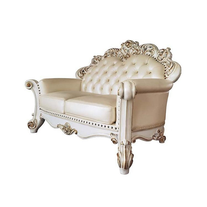 Acme Furniture Vendome Loveseat W/3 Pillows in Champagne PU & Antique Pearl Finish LV01325