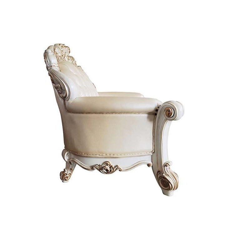 Acme Furniture Vendome Loveseat W/3 Pillows in Champagne PU & Antique Pearl Finish LV01325