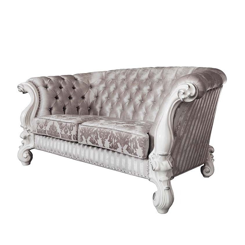Acme Furniture Versailles Loveseat W/5 Pillows in Ivory Fabric & Bone White Finish LV01395