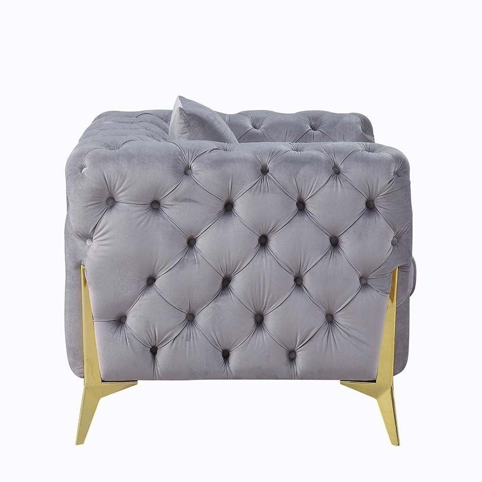 Acme Furniture Jelanea Loveseat W/2 Pillows in Gray Velvet & Gold Finish LV01407
