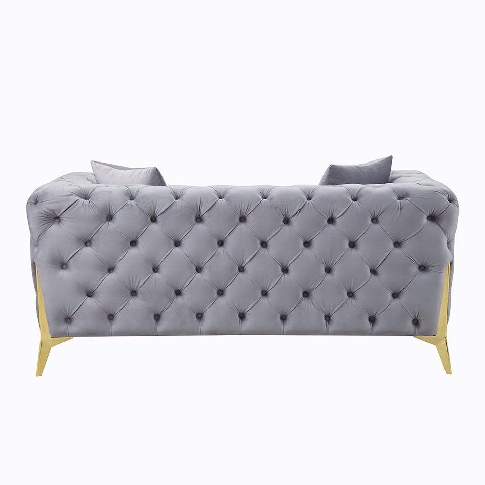 Acme Furniture Jelanea Loveseat W/2 Pillows in Gray Velvet & Gold Finish LV01407