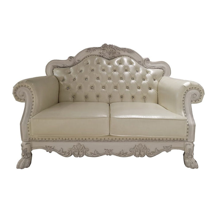 Acme Furniture Dresden Loveseat in PU & Antique White Finish LV01689