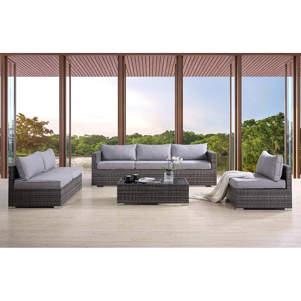 Acme Furniture Sheffield 4pc Patio Sofa Set in Gray Fabric & Gray Finish OT01091