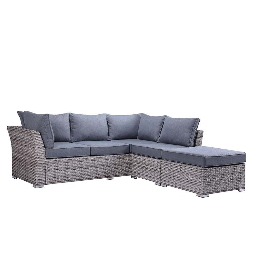 Acme Furniture Laurance Patio Sectional Sofa & Cocktail Table in Gray Fabric & Gray Finish OT01092