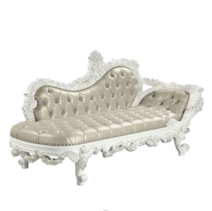 Acme Furniture Vanaheim Bench in Beige PU & Antique White Finish BD00677