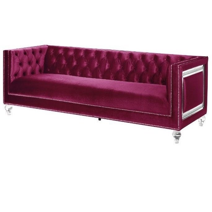 Acme Furniture Heibero Sofa W/2 Pillows (Same Lv01400) in Burgundy Velvet 56895