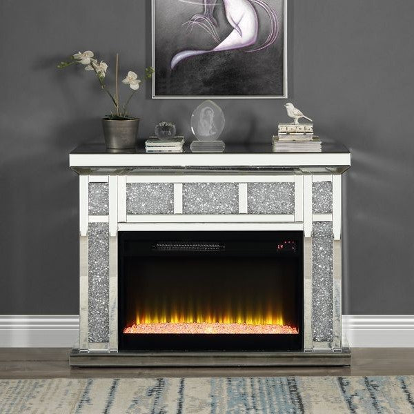 Acme Furniture Noralie Fireplace in Mirrored & Faux Diamonds AC00513