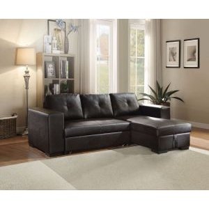 Acme Furniture Lloyd Reversible Sectional Sofa  W/Sleeper & Storage in Black PU 53345