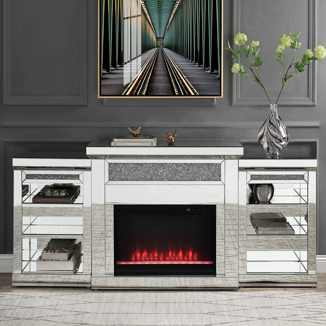 Acme Furniture Noralie Fireplace in Mirrored & Faux Diamonds 90655