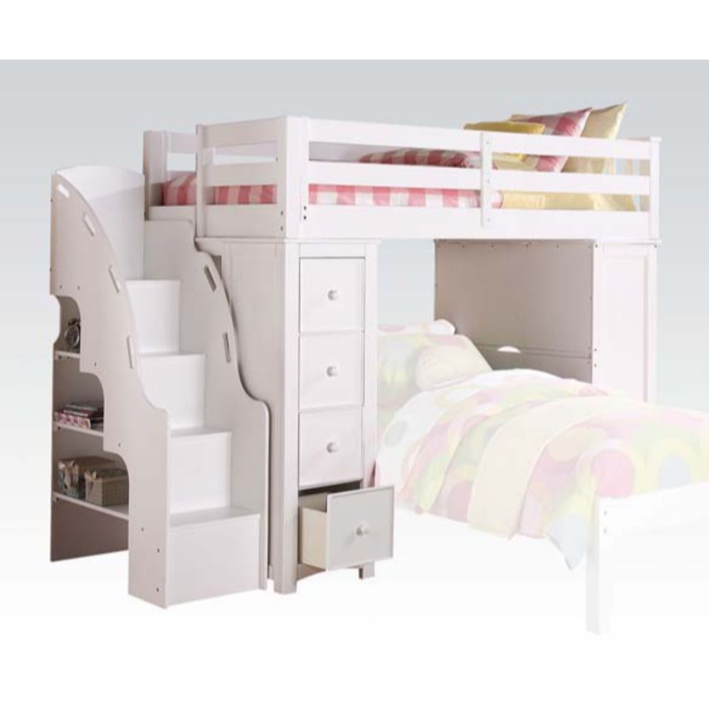 Acme Furniture Freya Twin Loft Bed W/Storage in White Finish 37145