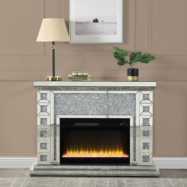 Acme Furniture Noralie Fireplace in Mirrored & Faux Diamonds AC00507