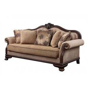 Acme Furniture Chateau De Ville Sofa W/5 Pillows (Same 58265) in Fabric & Espresso Finish LV01588