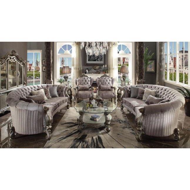 Acme Furniture Versailles Loveseat W/5 Pillows in Velvet & Antique Platinum 56826