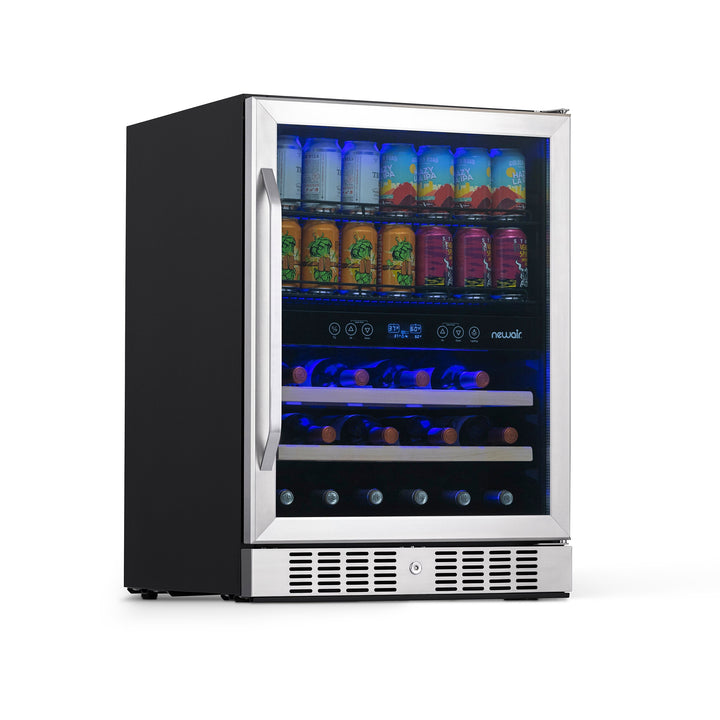 Newair 24” Built-in Dual Zone 20 Bottle and 70 Can Wine and Beverage Fridge in Stainless Steel with SplitShelf™ and Smooth Rolling Shelves (AWB-400DB)