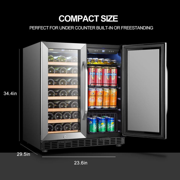 Lanbo LW3370B Dual Zone (Built In or Freestanding) Compressor Wine Cooler - 33 Bottle 70 Can Capacity