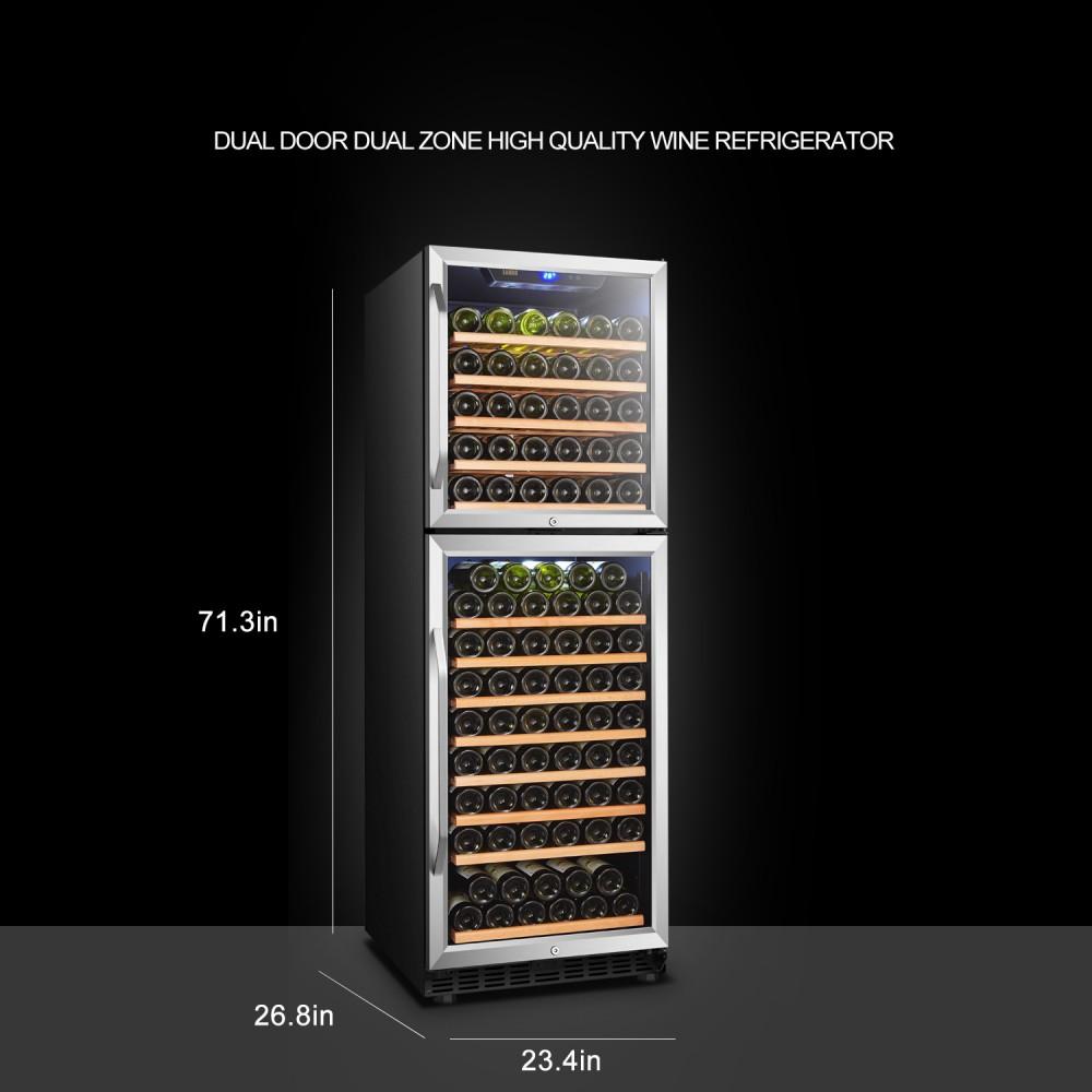 Lanbo LW162DD Dual Door Dual Zone (Built In or Freestanding) Compressor Wine Cooler - 162 Bottle Capacity