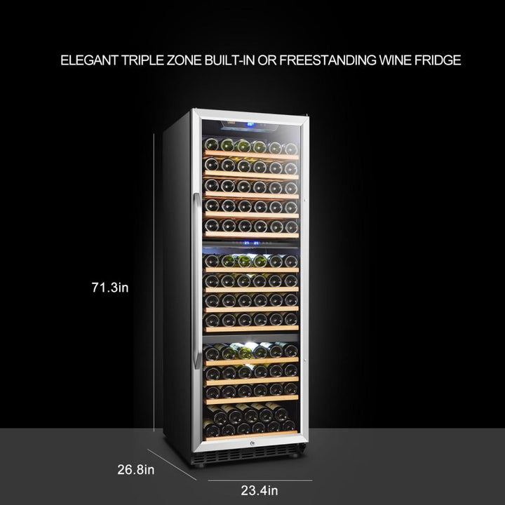 Lanbo LW144T Trible Zone (Built In or Freestanding) Compressor Wine Cooler - 149 Bottle Capacity