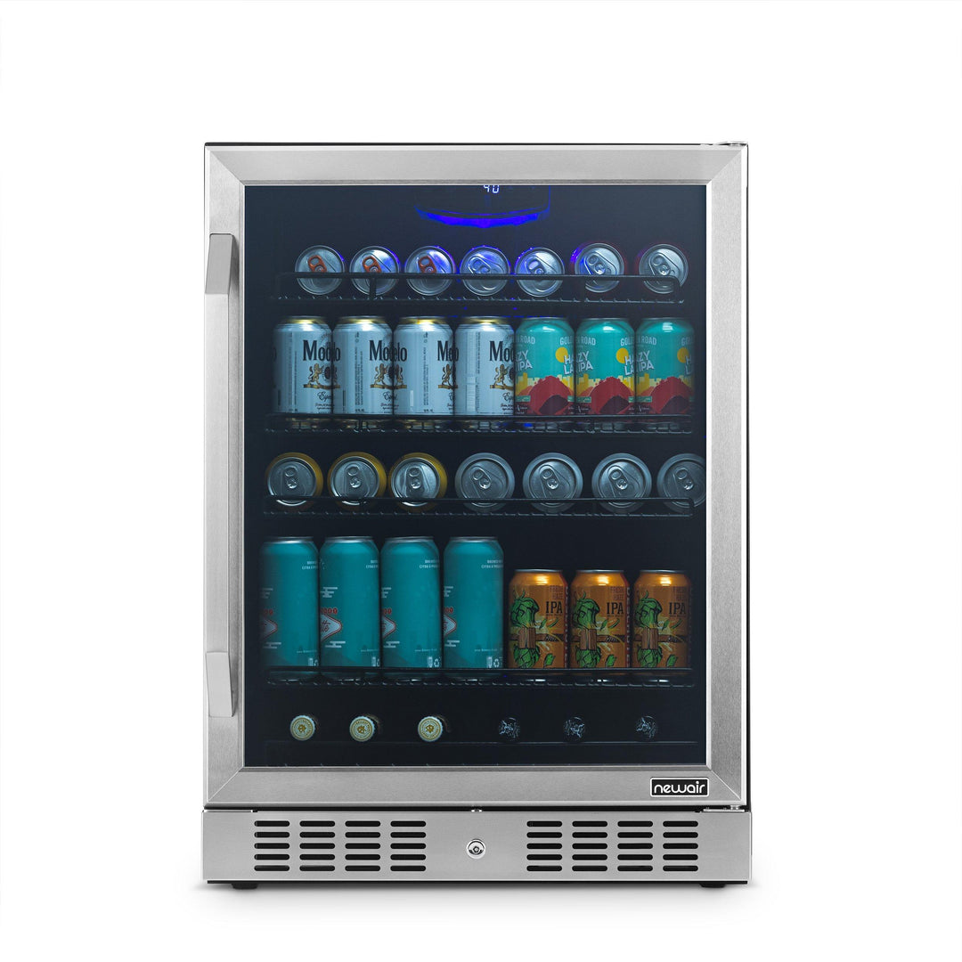 Newair 24” Built-in 177 Can Beverage Fridge in Stainless Steel with Triple-Pane Glass (NBC177SS00)