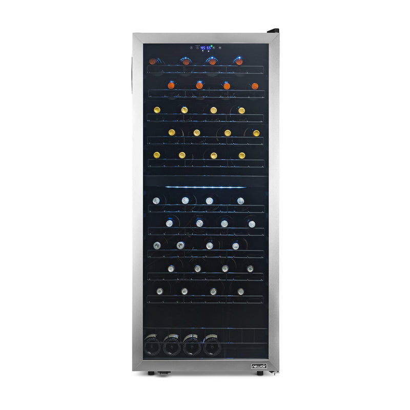 Newair Freestanding 98 Bottle Dual Zone Wine Fridge with Low-Vibration Ultra-Quiet Inverter Compressor and Adjustable Racks (NWC098SS00)