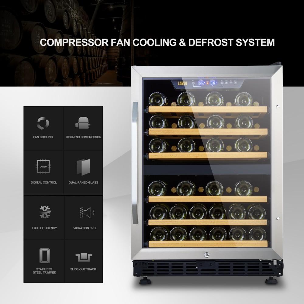 Lanbo LW46D 24 Inch Dual Zone (Built In or Freestanding) Compressor Wine Cooler - 44 Bottle Capacity