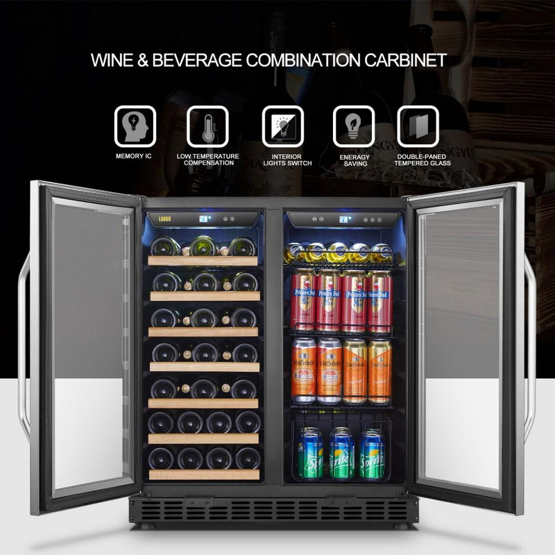 Lanbo LW3370B Dual Zone (Built In or Freestanding) Compressor Wine Cooler - 33 Bottle 70 Can Capacity