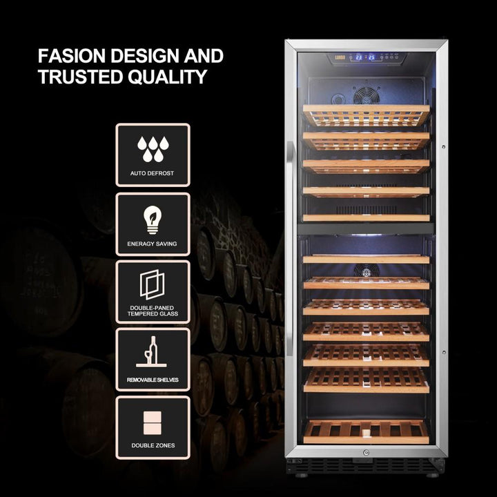 Lanbo LW142D Dual Zone (Built In or Freestanding) Compressor Wine Cooler - 138 Bottle Capacity