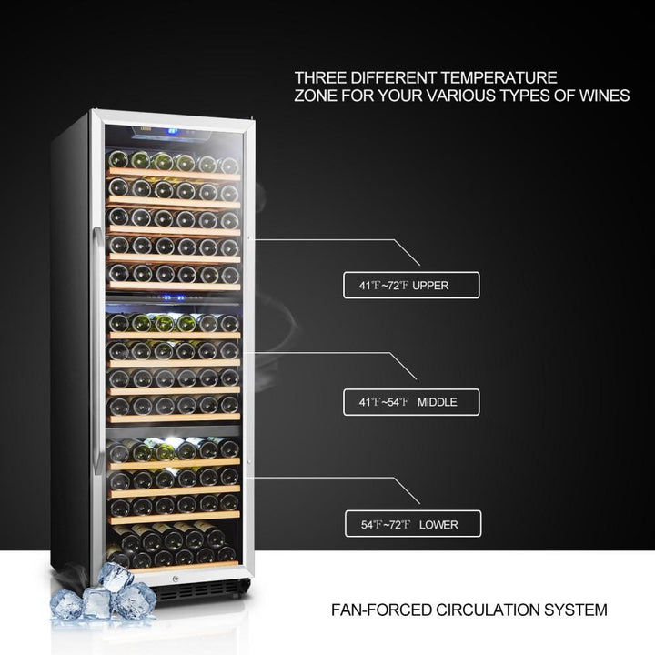 Lanbo LW144T Trible Zone (Built In or Freestanding) Compressor Wine Cooler - 149 Bottle Capacity