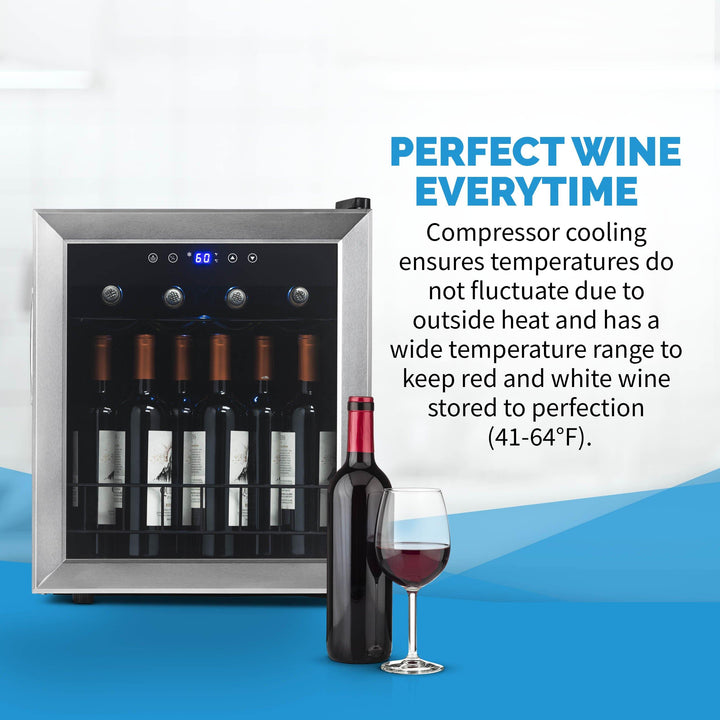 Newair Freestanding 16 Bottle Compressor Wine Fridge in Stainless Steel, Adjustable Racks and Exterior Digital Thermostat  (NWC016SS00)
