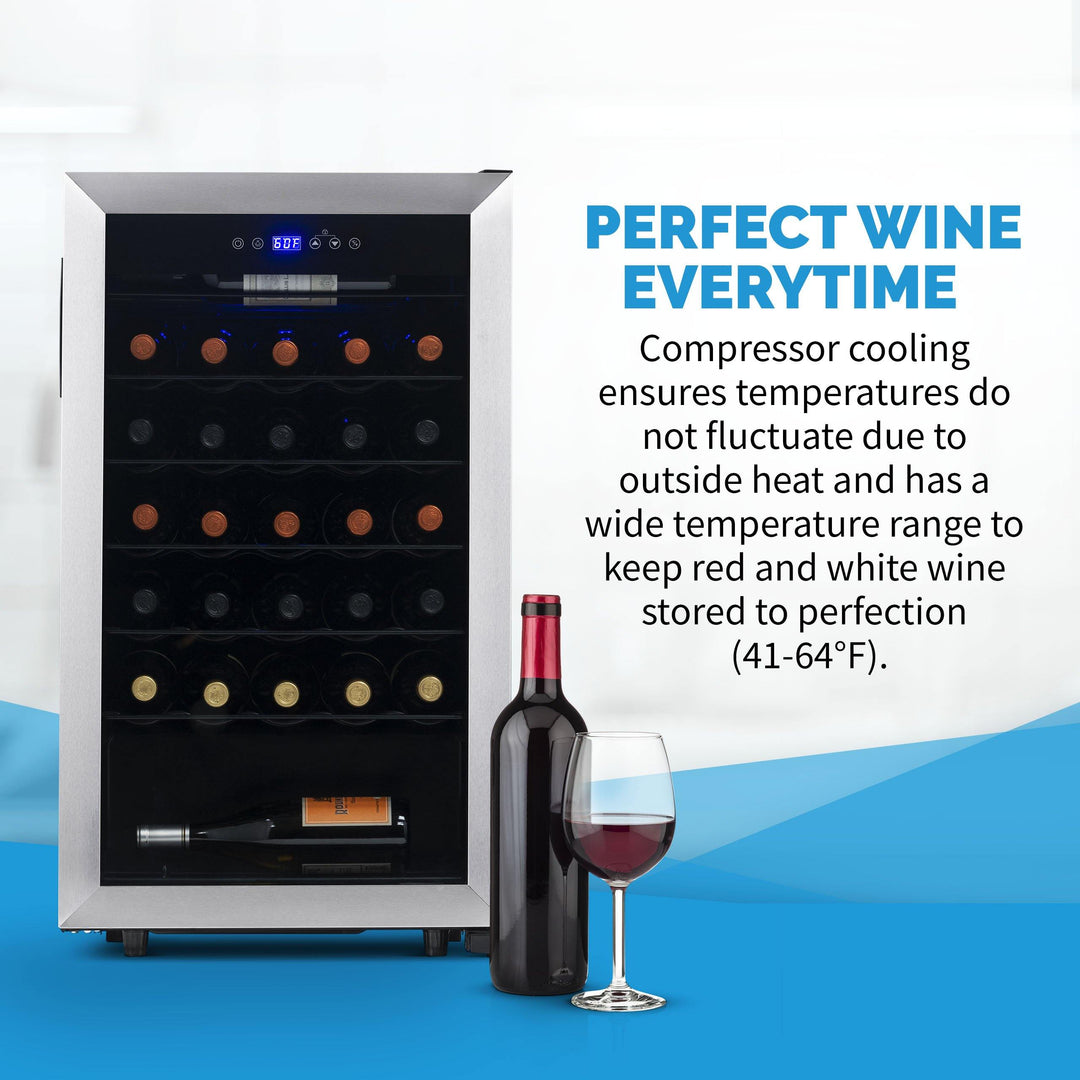 Newair Freestanding 33 Bottle Compressor Wine Fridge in Stainless Steel, Adjustable Racks (NWC033SS01)