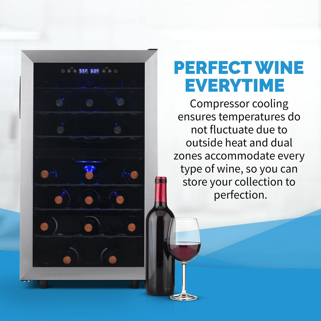 Newair Freestanding 43 Bottle Dual Zone Wine Fridge in Stainless Steel with Adjustable Racks (NWC043SS00)