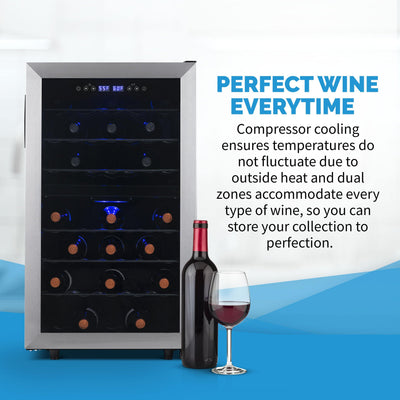 Newair Freestanding 43 Bottle Dual Zone Wine Fridge in Stainless Steel with Adjustable Racks (NWC043SS00)