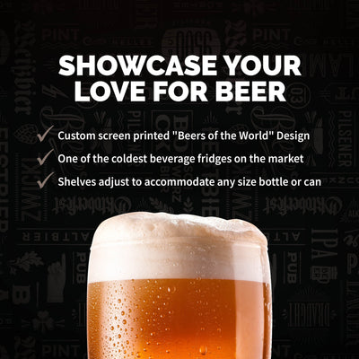 Newair “Beers of the World” Custom Designed Freestanding 126 Can Beer Fridge with SplitShelf™ (AB-1200BC1)