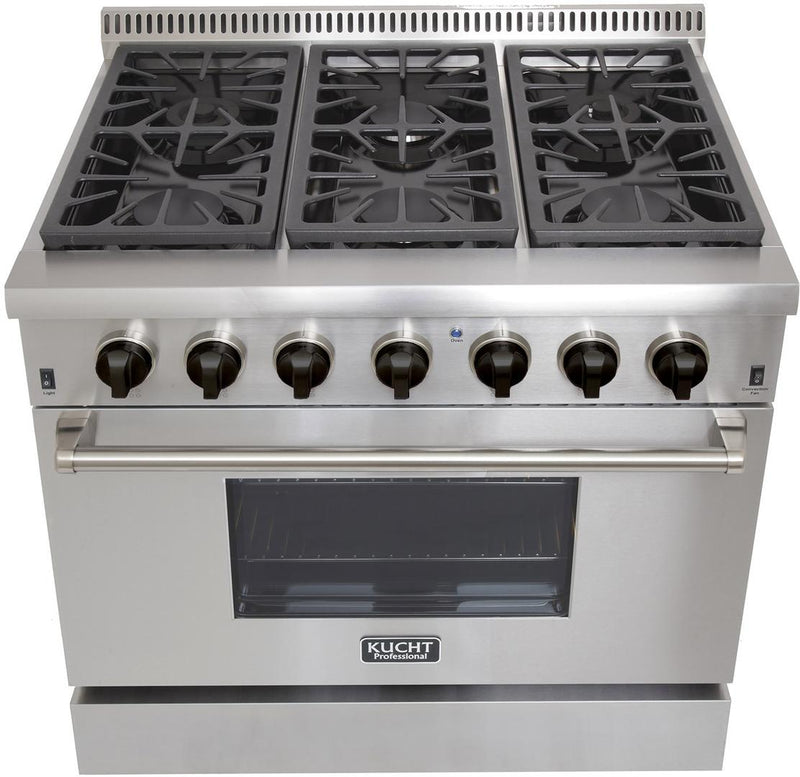 Kucht Professional 36 in. Natural Gas Burner/Electric Oven Range in Stainless Steel with Silver Knobs, KRD366F / KRD366F/LP