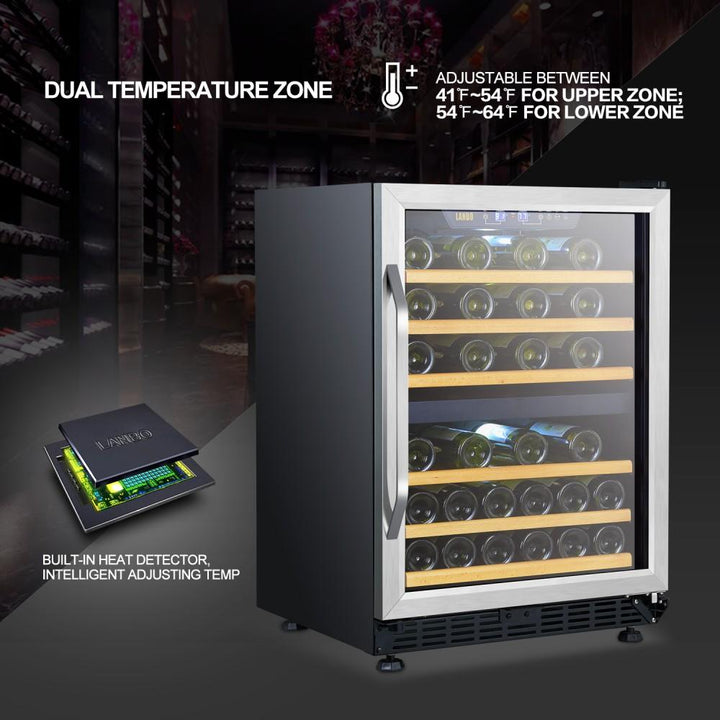 Lanbo LW46D 24 Inch Dual Zone (Built In or Freestanding) Compressor Wine Cooler - 44 Bottle Capacity