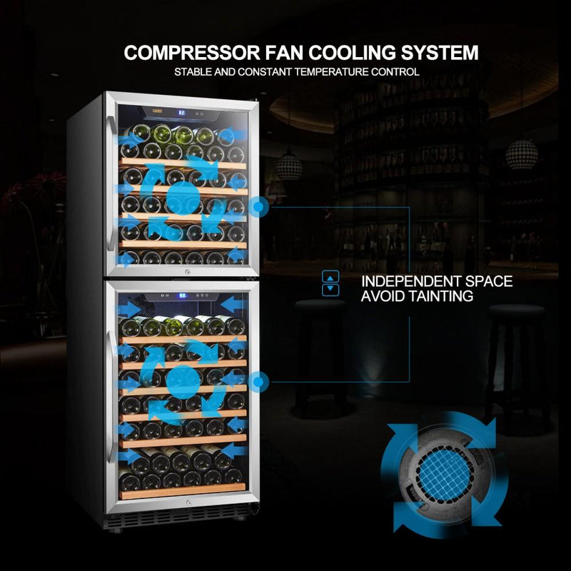 Lanbo LW133DD Dual Zone (Built In or Freestanding) Compressor Wine Cooler - 133 Bottle Capacity