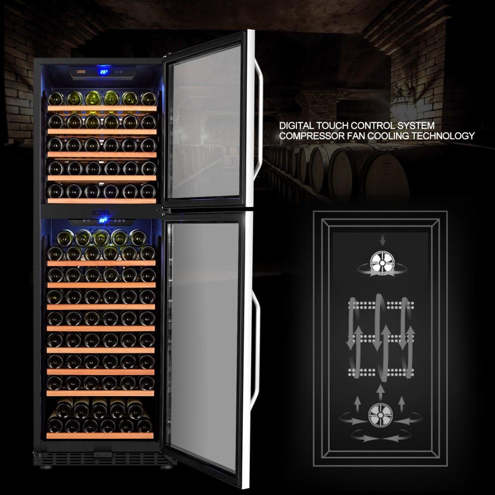 Lanbo LW162DD Dual Door Dual Zone (Built In or Freestanding) Compressor Wine Cooler - 162 Bottle Capacity