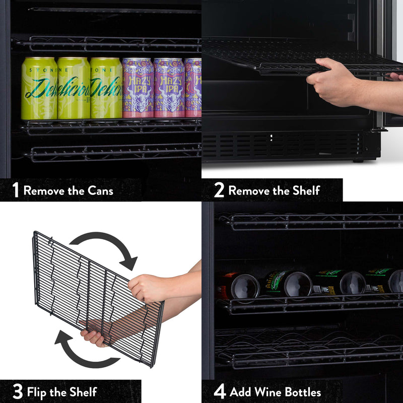 Newair Stone® Brewing 180 Can FlipShelf™ Beverage and Beer Refrigerator, 24” Built-In or Freestanding Wine Cooler with Reversible Shelves, Perfect for Bar, Gamer Room, or Office (SWB180SB00)