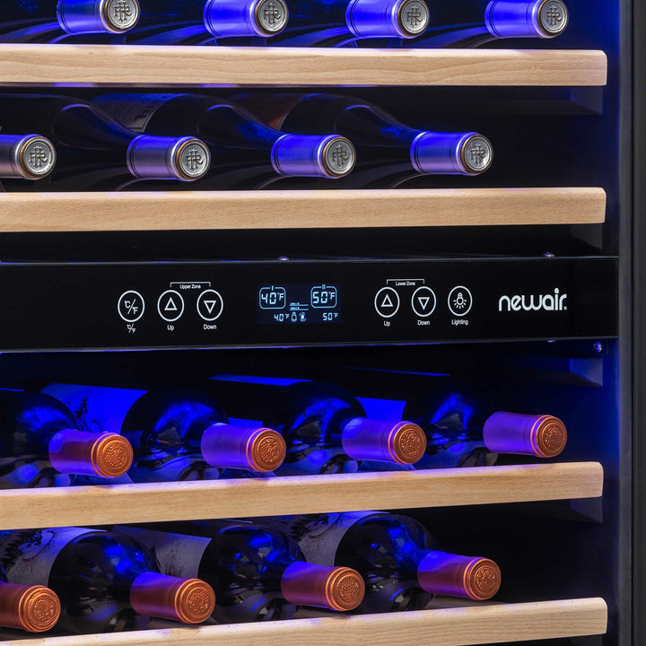 Newair  24” Built-in 46 Bottle Dual Zone Wine Fridge in Stainless Steel, Quiet Operation with Beech Wood Shelves