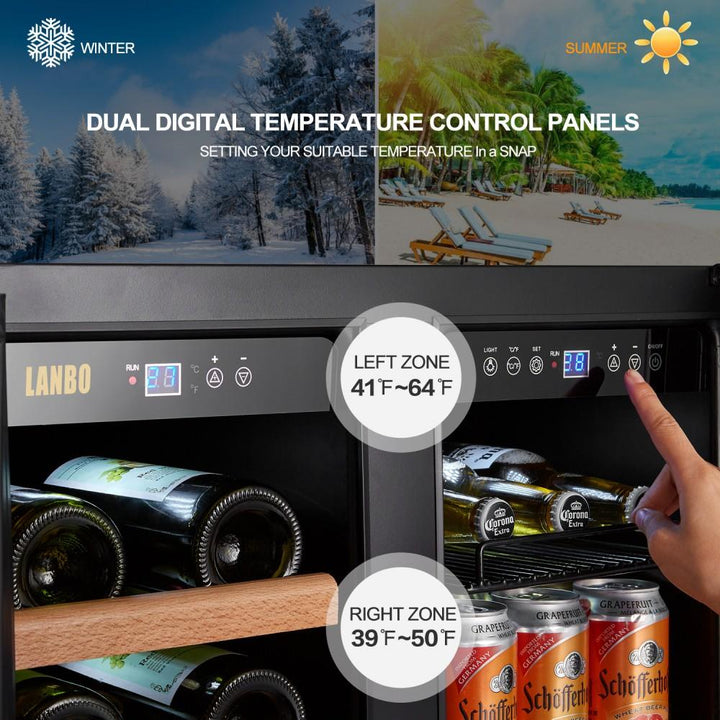 Lanbo LW3370B Dual Zone (Built In or Freestanding) Compressor Wine Cooler - 33 Bottle 70 Can Capacity