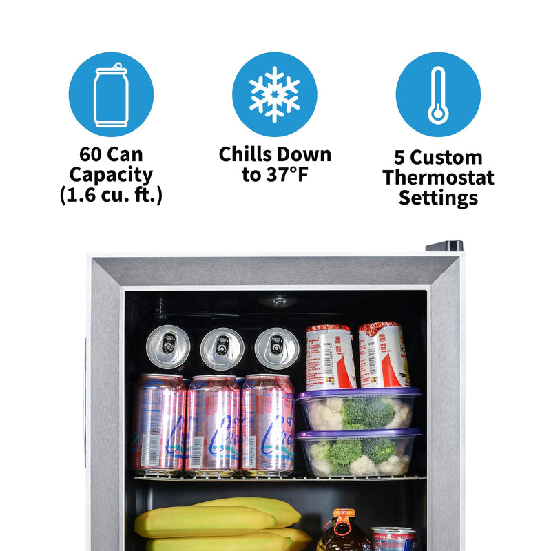 Newair Beverage Refrigerator, 60 Can 1.6 Cu. Ft. Compact Mini Fridge (NBC060SS00)
