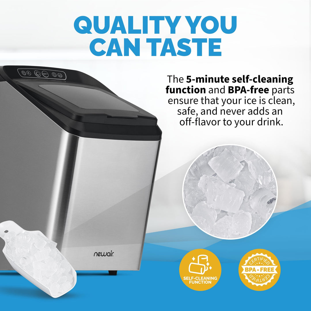 Newair 30 Lb. Countertop Nugget Ice Maker with Slim, Space-Saving Design, Self-Cleaning Function, Automatic Water Line and Refillable Water Tank, Perfect for Kitchens, Offices, Boats, and More (NIM030SS00)