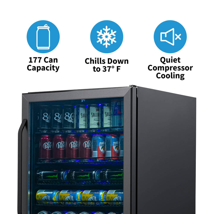 Newair 24” Built-in 177 Can Beverage Fridge in Black Stainless Steel (NBC177BS00)