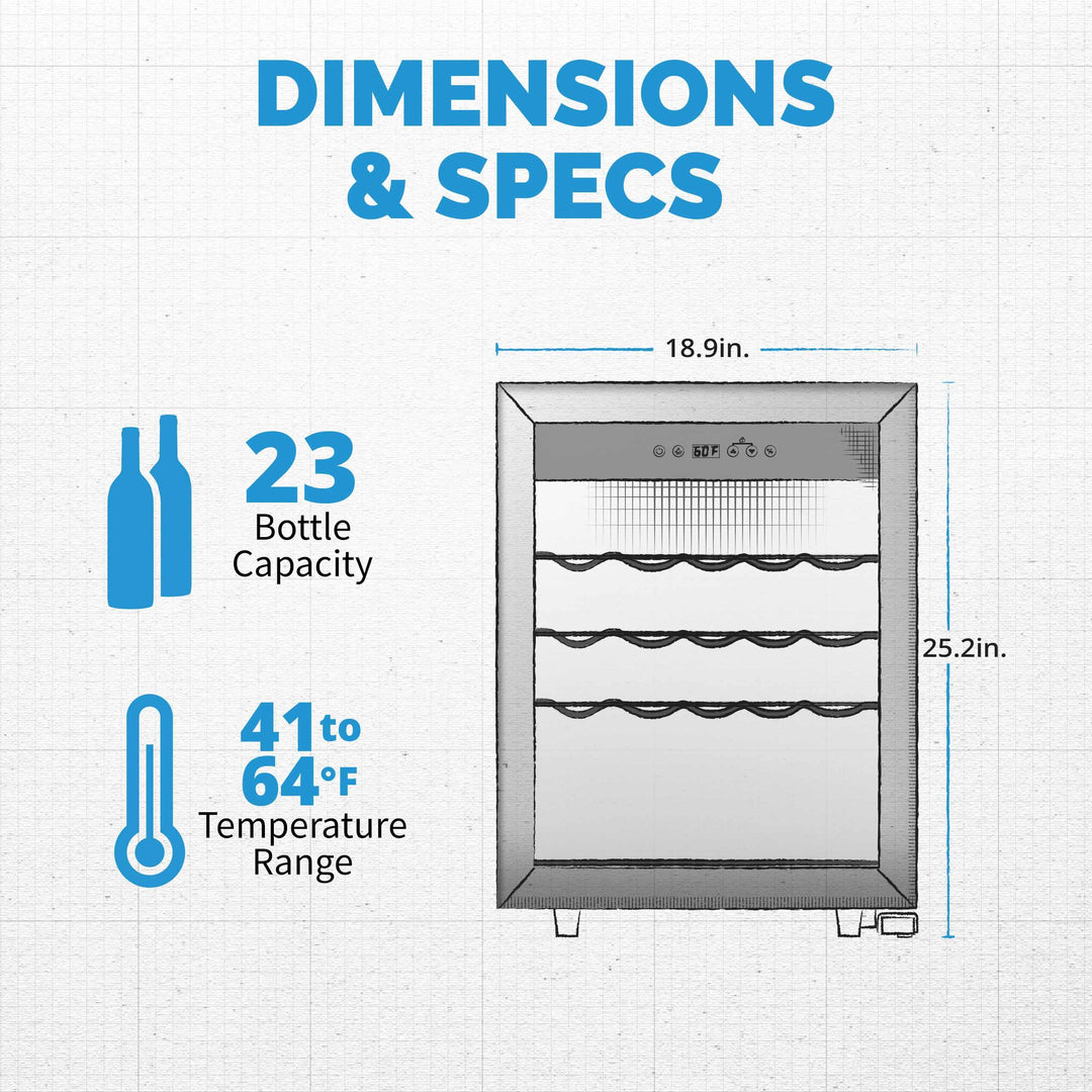 Newair Freestanding 23 Bottle Compressor Wine Fridge in Stainless Steel, Adjustable Racks and Exterior Digital Thermostat  (NWC023SS00)