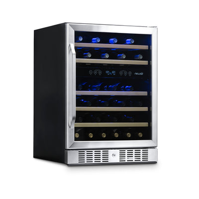 Newair  24” Built-in 46 Bottle Dual Zone Wine Fridge in Stainless Steel, Quiet Operation with Beech Wood Shelves